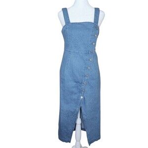 Kale Generation Denim Tank Midi Dress Asymmetrical Faux Button Front Women's M